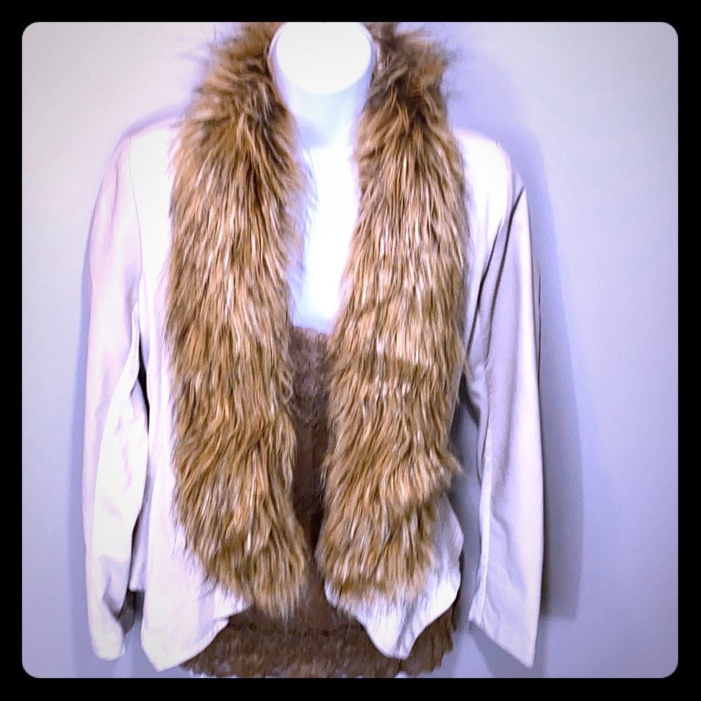 INC Cream Open Front Jacket w/Removable Fur Trim